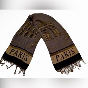 PARIS SCARF SHAWL WRAP VISCOUS BROWN BEIGE FRINGES EIFFEL  TOWER ARC DE TRIOMPHE